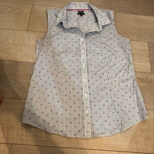 TALBOTS WOMENS SLEEVELESS BUTTON DOWN SHIRT PALM TREES SIZE 6